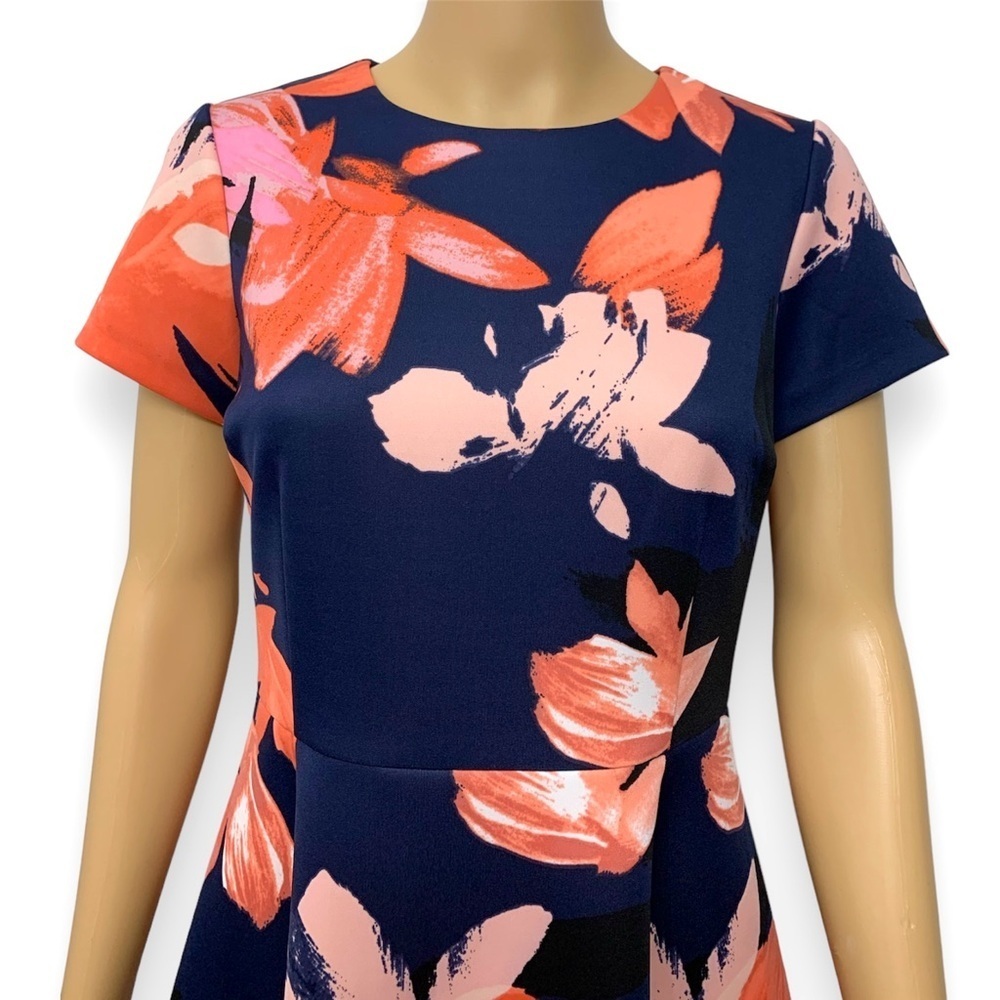 Vince Camuto Coral Pink Floral Flare Cocktail Mini Dress Women’s size 8P - Picture 2 of 12